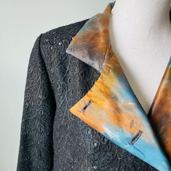 Randall Darwall Blazer Lace Silk Watercolor Black Notched Collar Statement Large - Picture 2 of 13